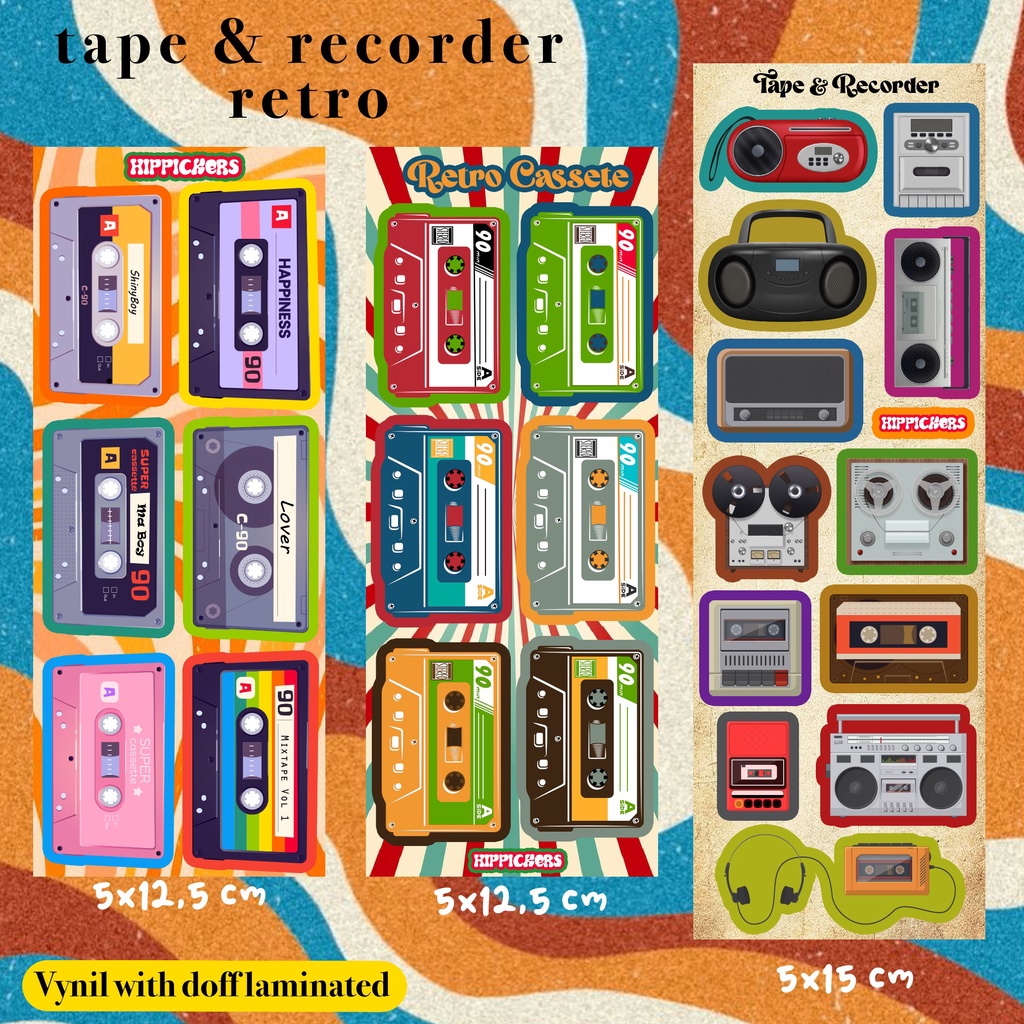 

( Hippickers ) Tape and recorder Retro Sticker Doff Laminated