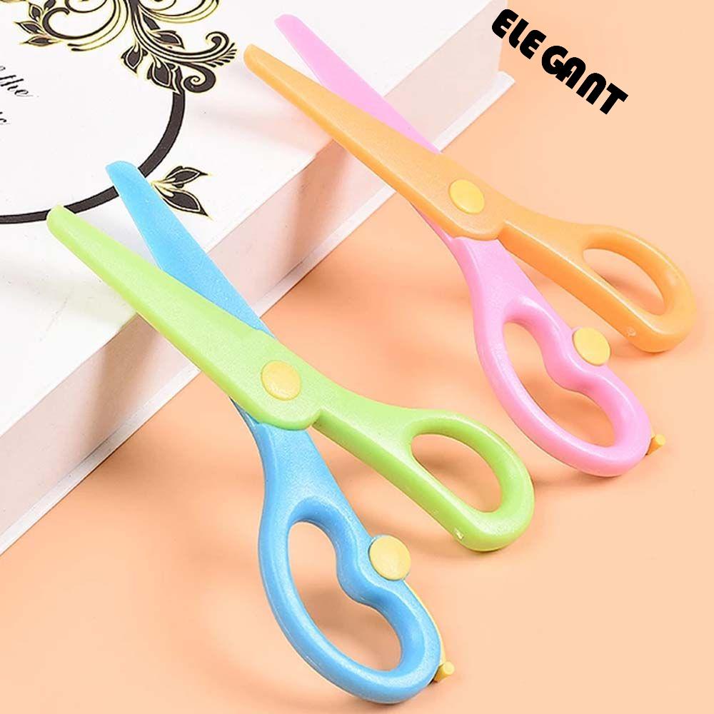 ELEGANT Mini Round Head Scissors Kindergarten Plastic Scissors Paper Cutting DIY Tool Shear Album Scrapbook Photo Cut Handicraft School Supplies Safety Art Scissors/Multicolor