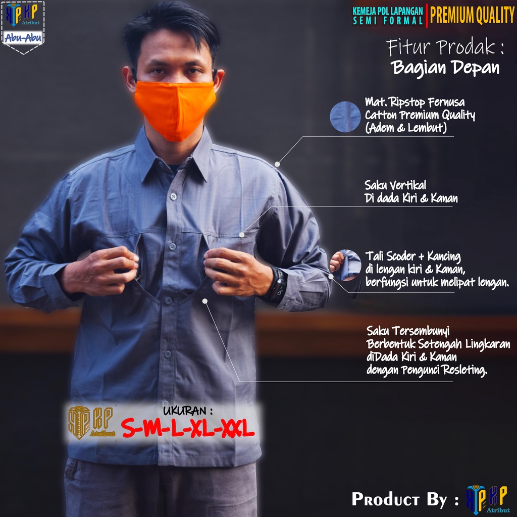 KEMEJA KERJA SEMI FORMAL Warna ABU-ABU | KEMEJA LAPANGAN PDH/PDL LENGAN PANJANG