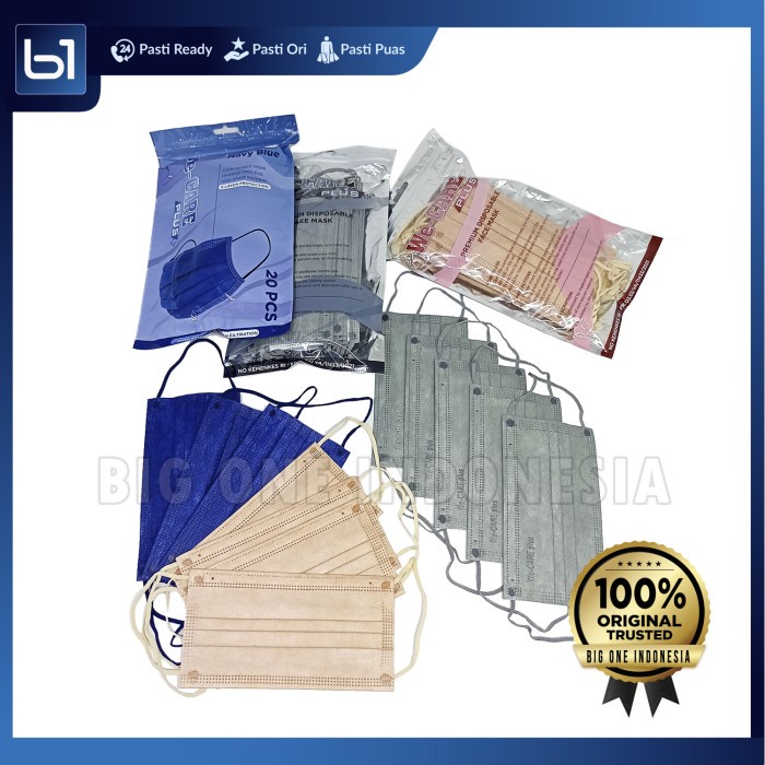 Masker 4 Ply Earloop Premium 20 Pcs, Masker Medis 4ply Tebal, Wecare Plus Disposable Mask