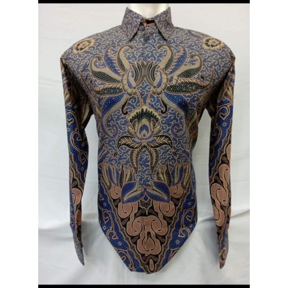 Batik kemeja pria lengan panjang bahan katun primish reguler pisang bali biru