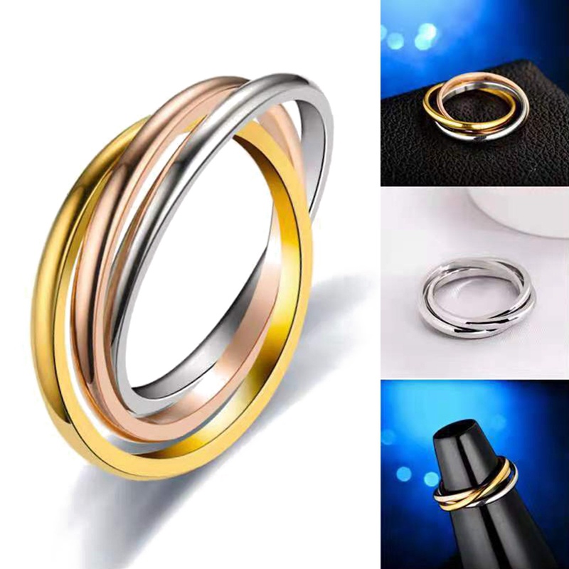 Tiga Warna Tiga-Cincin Cincin Cincin Tren Eropa Amerika High-End Perasaan Stainless Steel Tidak Luntur Niche Desain Unik Hadiah Pasangan