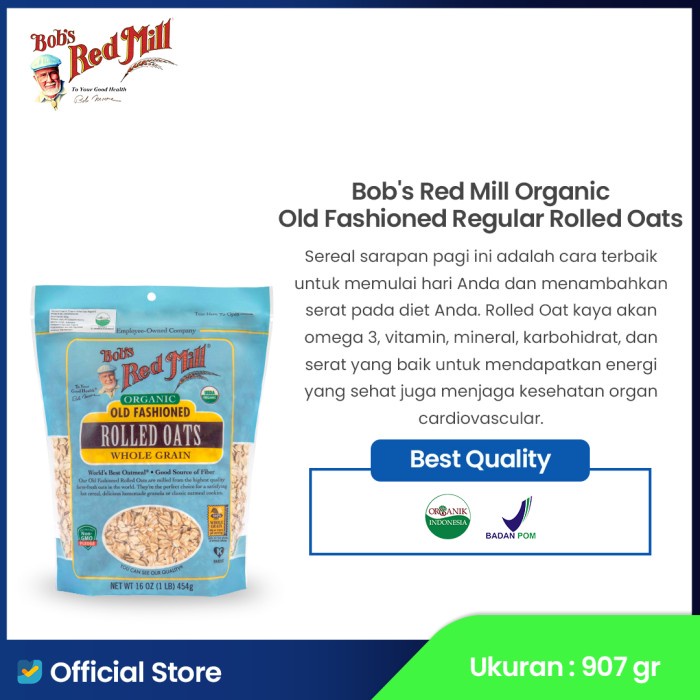 

[BISA COD] Bob's Red Mill Organic Old Fashioned Regular Rolled Oats 907 gr