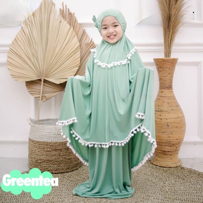 MUKENA ANAK 1 2 3 4 5 6 7 TAHUN JERSEY POM POM / MUKENA ANAK PITA RENDA