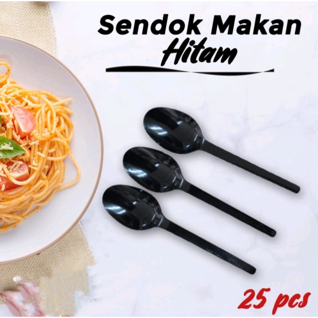 Sendok Makan Plastik Hitam Tebal Premium isi 25 pcs Sendok Plastik Murah