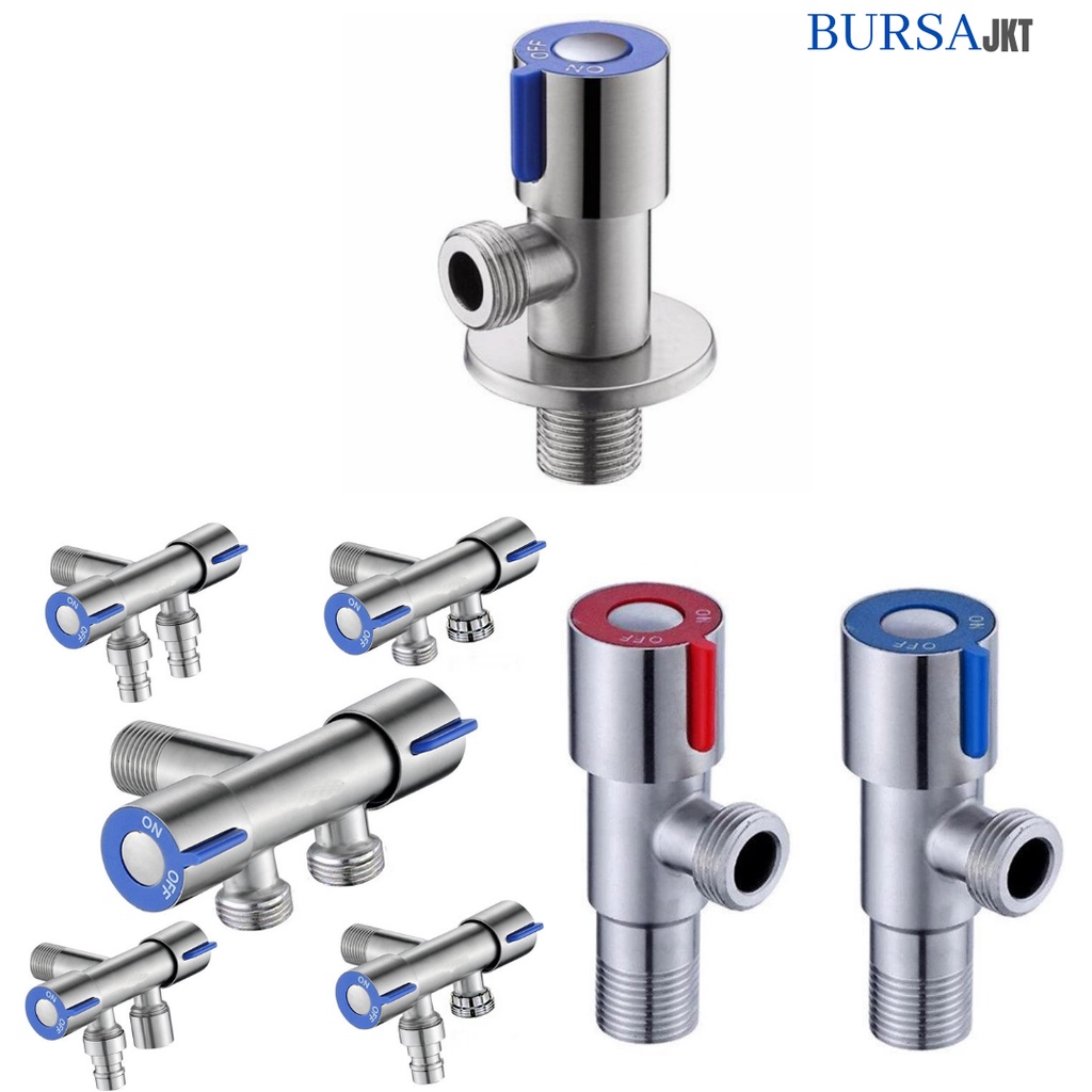 DOUBLE STOP KRAN SUS304 CABANG KIRI DAN KANAN KRAN SHOWER MERAH DAN BIRU