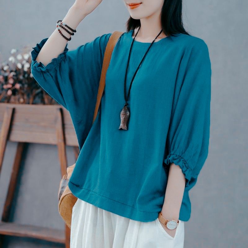 Blouse Linen Batwing Jumbo LD 130cm kemeja polos big size oversize wanita