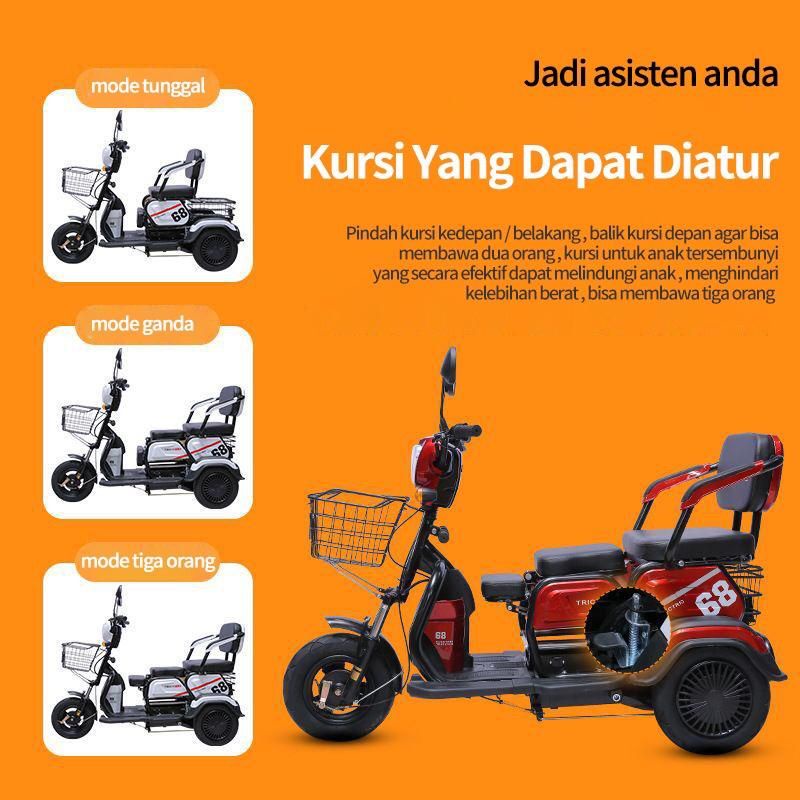 ￼Sepeda Motor Listrik Roda 3/mobil baterai kecil roda 3/untuk orang tua /Sepeda roda tiga listrik
