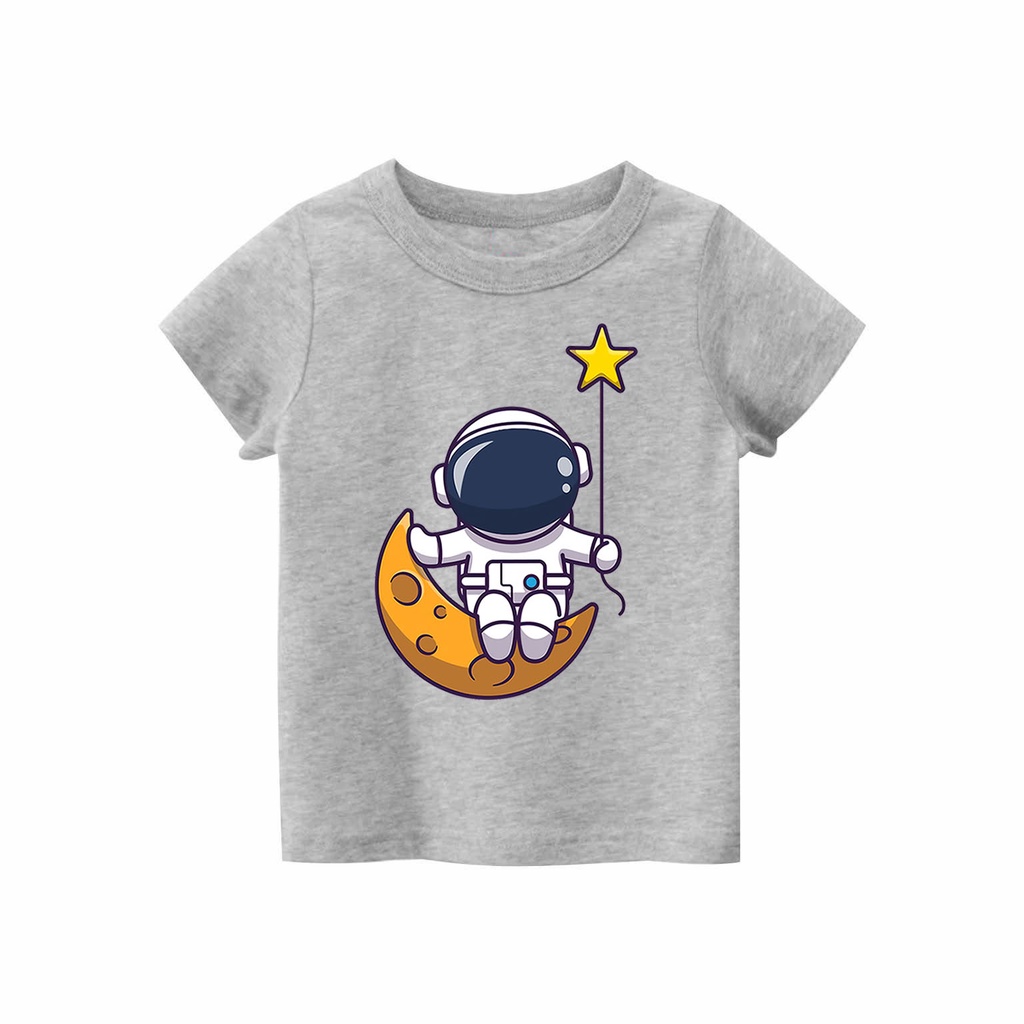 Kaos Anak laki-laki &amp; perempuan motif Astronot bulan &amp; bintang | kaos cotton combed 30s printing | Kaos Distro anak