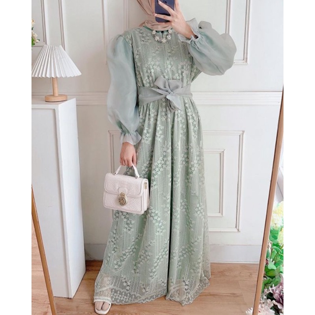 Yona Organza Brukat Dress Ld 110/Dress Sage/Dress Organza/Dress Kondangan/Dress Bridesmaid/Dress Ser