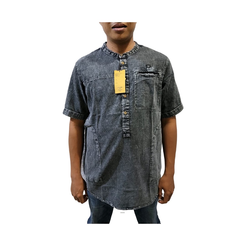 Baju Koko Pria Style Muslim KekinianTerbaru Kurta Pakistan Lengan Pendek Bahan Denim Premium Branded Bisa Bayar di Tempat( Brand ZAID)