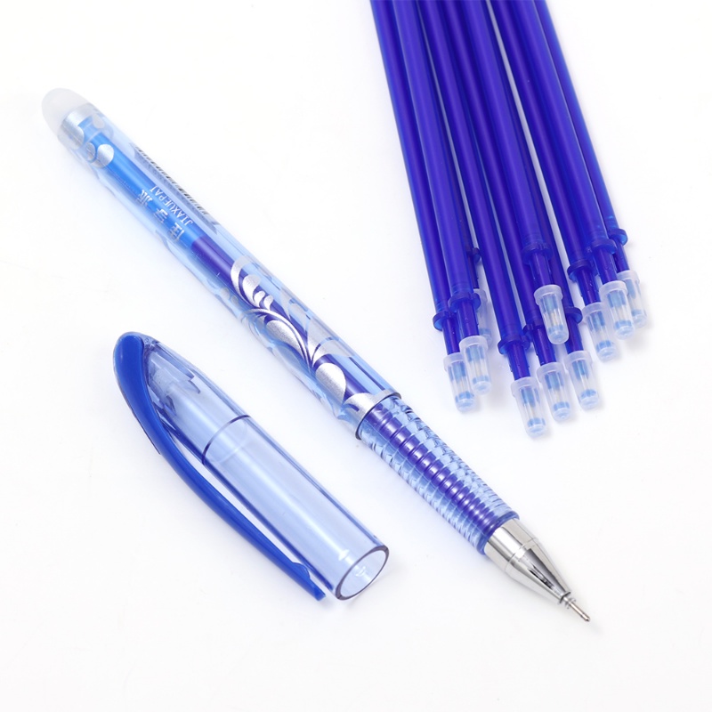 12pcs/set Pen Dapat Dihapus 0.5mm Refill Washable Handle Rod Blue/Black Ink Gel Pens Untuk Alat Tulis Supply Tulisan Kantor Sekolah
