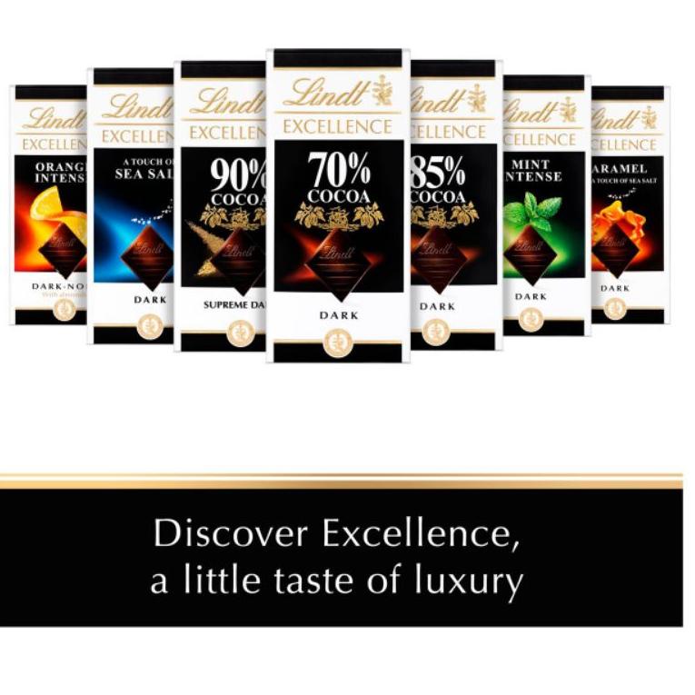 

Big Sale ' Lindt Excellence Dark Chocolate Lindt Coklat Hitam Mint Intense Orange Sea Salt Extra Creamy Milk Chocolate Bar Lindt Dark Chocolate 99% 90% 85% 78% 70% Cocoa Cacao Coklat Swiss Import Cokelat Batang ☏