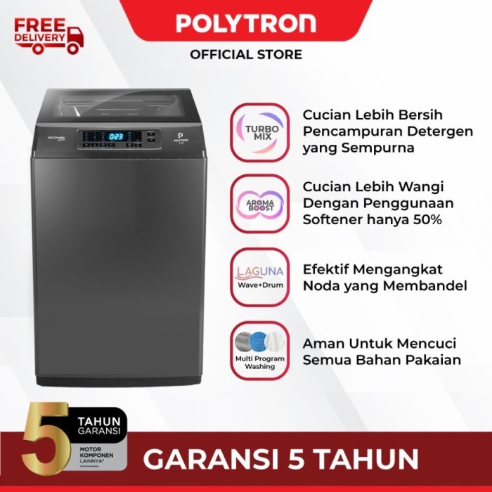 Mesin Cuci POLYTRON 1 Tabung Zeromatic Laguna Hijab 9 KG PAW 9028
