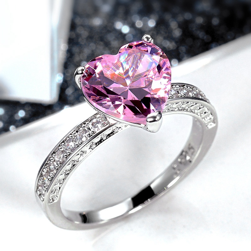 Cincin Perak925 Sterling Stylish 3karat Ukuran 6-10 Amazing Princess Heart Cut Pink Sapphire Dan Topaz Engagement Ring