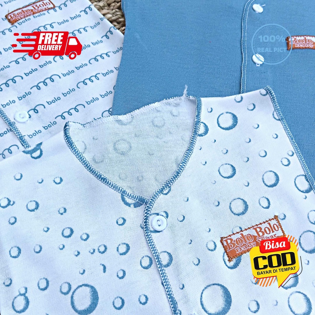 SALE 7.7 Serian Biru - 3 pcs Baju Bayi Kutung Bayi Baru Lahir 0 sd 3 Bulan Blue Sea Series merk SNI Bolo - Bolo