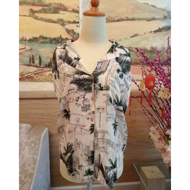 Preloved Baju Wanita Zara Basic Original Flamingo City Top Kode B19