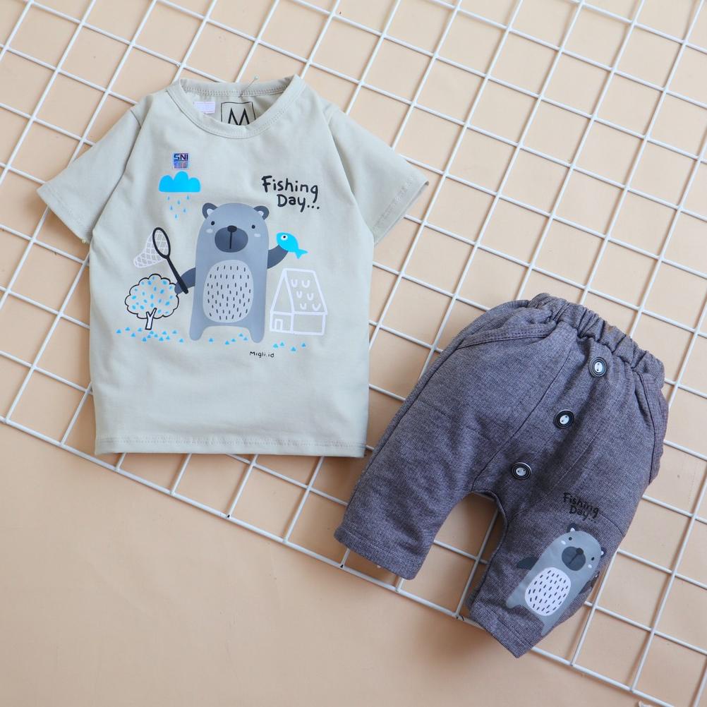 Termurah Nuna Store Mg Motif Fishing Day Setelan Baju Bayi 6 Bulan - 4 Tahun / Baju Anak Laki-Laki