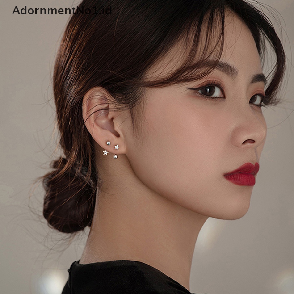 [AdornmentNo1] 2pc Stainless Steel Warna Emas Minimal Kristal Bintang Telinga Giwang Anting Wanita Korea Helix Studs Tragus Cartilage Jewelry [ID]