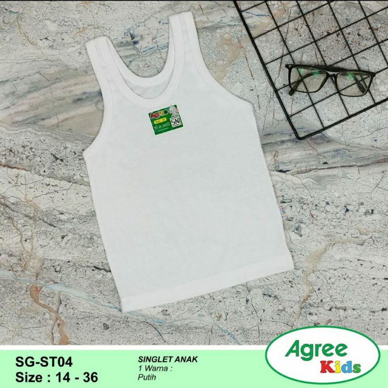 SINGLET ANAK AGREE KIDS SG.810/SG-ST.05/SG-04 HARGA PER 6.Biji SINGLET ANAK PEREMPUAN LAKI-LAKI PUTIH KATUN SERAP KERINGAT
