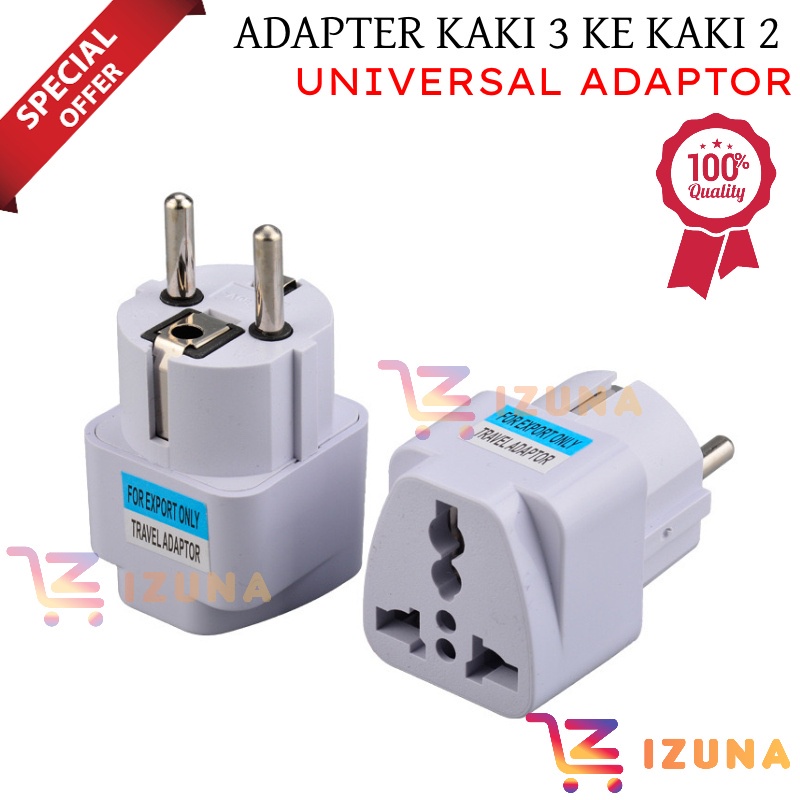 [IZUNA] Adaptor Travel Kaki 3 Ke Kaki 2 Adapter Travel Universal Eu Steker / Steker Travel 3 Lubang ke 2 Lubang / Adaptor