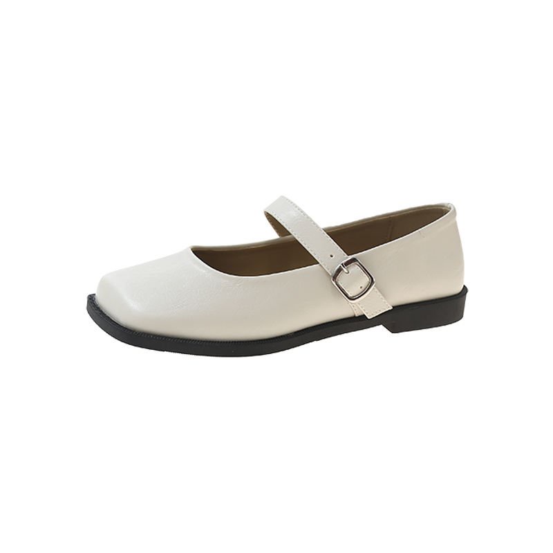 #Sisjuly# Sepatu kulit wanita baru French square toe flat bottom milk shoes wanita sepatu tunggal