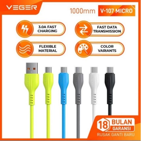 VEGER Kabel Data V107 MICRO USB QC3.0 fast Quick Charging 1 Meter