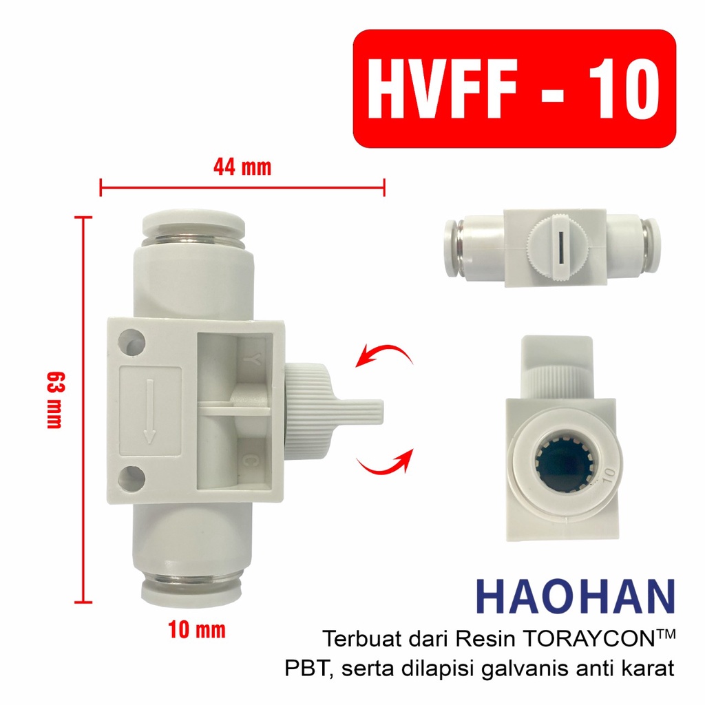 FITTING PNEUMATIC VALVE HVFF MM HAND STOP MINI KRAN AIR UDARA UNTUK SELANG PU