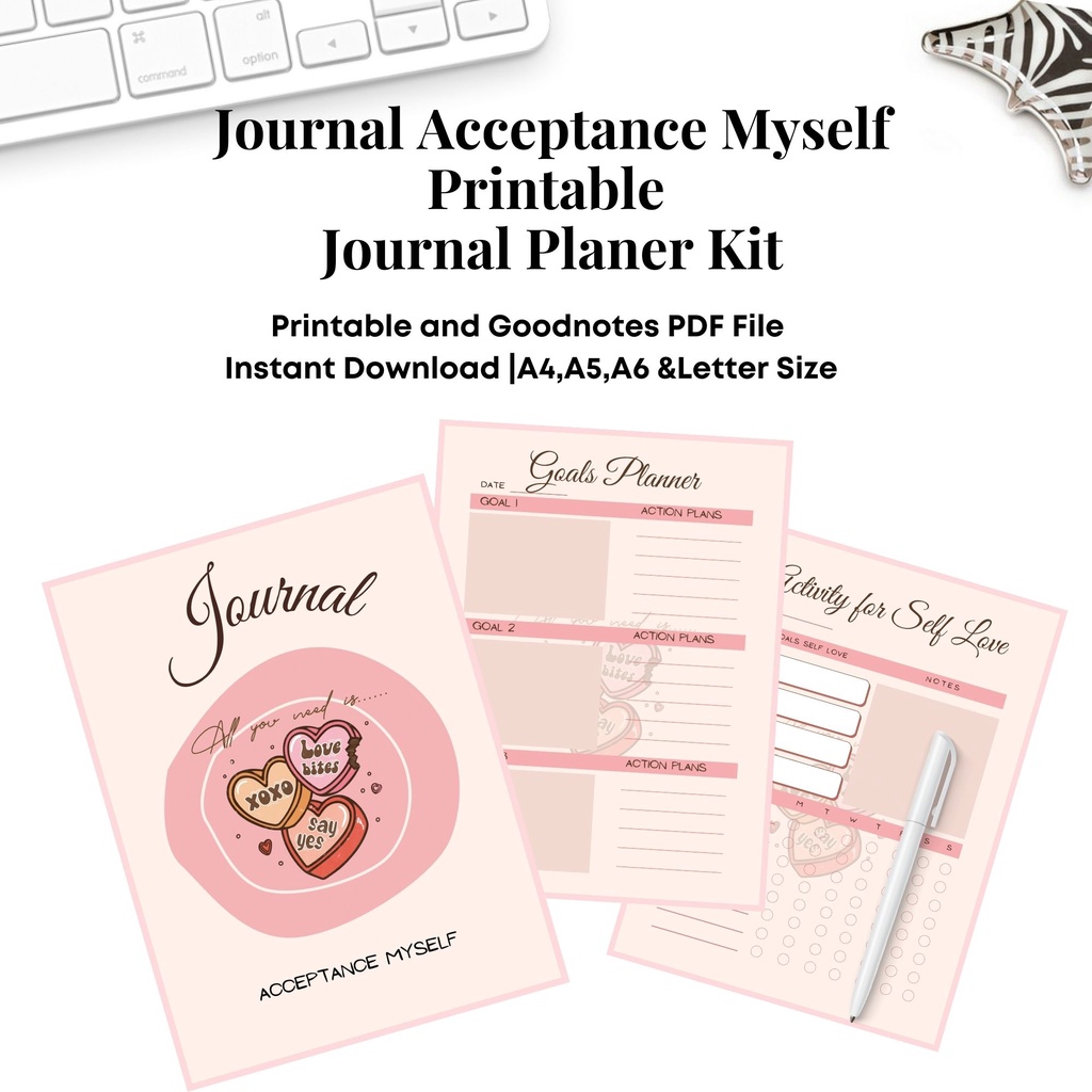 

Journal Acceptance Myself Printable Journal with Idea Activity Self-love Size A4, A5, A6, & Letter Instant Download PDF File FREEBIE STICKER GOOD VIBES