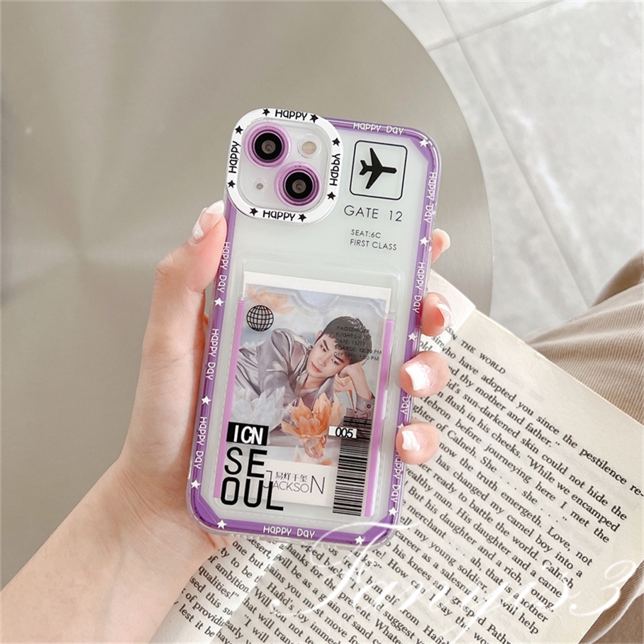 Compatible For IPhone 14 13 12 11 Pro Max X XR Xs Max 8 7 Plus SE 2020 Kompatibel Untuk Fashion Air ticket Card Holder Phone Case Clear TPU Lembut Cover Pelindung