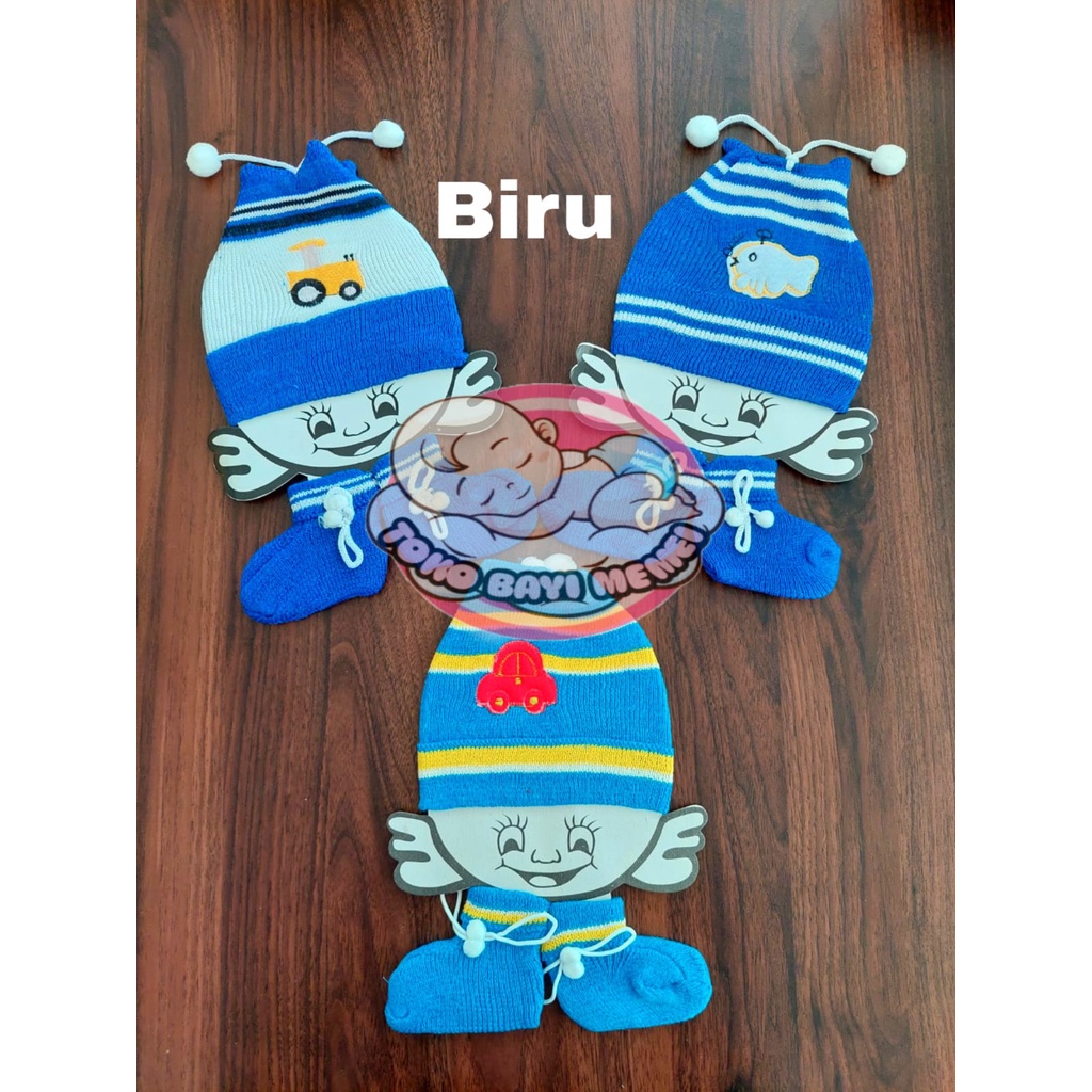 1/2 LUSIN Topi bayi RAJUT plus kaos kaki bayi 3in1