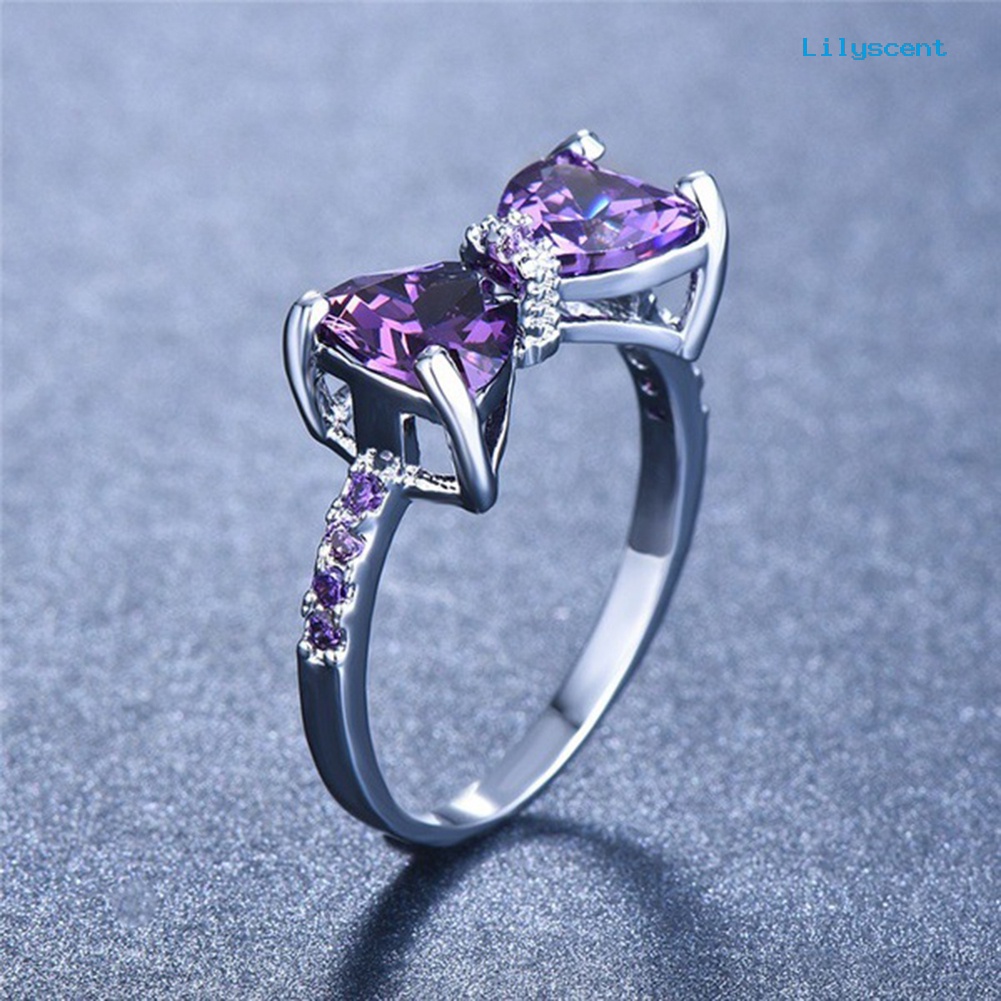 [LS] Pernikahan Pesta Pertunangan Ikatan Simpul Amethyst Imitasi Bertatahkan Jari Cincin Perhiasan Pengantin