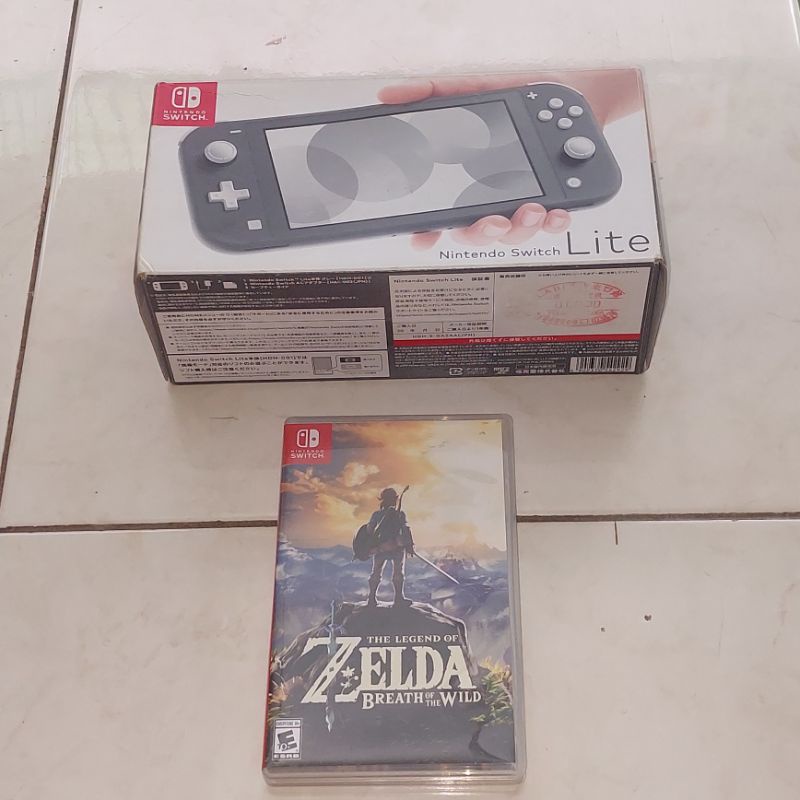 Nintendo Switch Lite Grey OFW + Kaset Zelda Breath Of The Wild