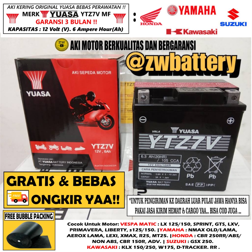 AKI MOTOR VESPA SPRINT, VESPA S 125, NMAX OLD, LEXI YTZ7V YUASA ORI MF