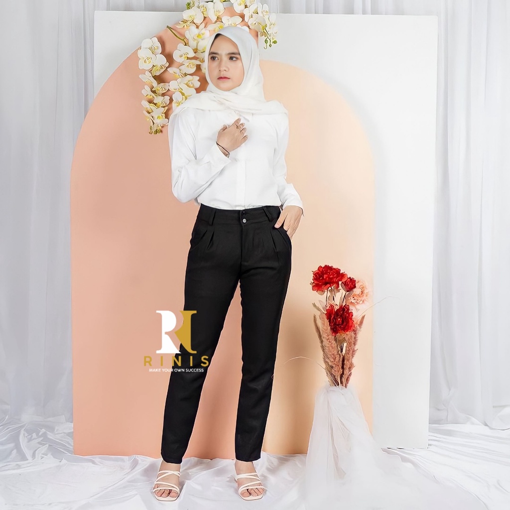 RINIS - Celana Kantoran Anti Kusut Karet Pinggang Wanita Size M - XXL Premium Quality