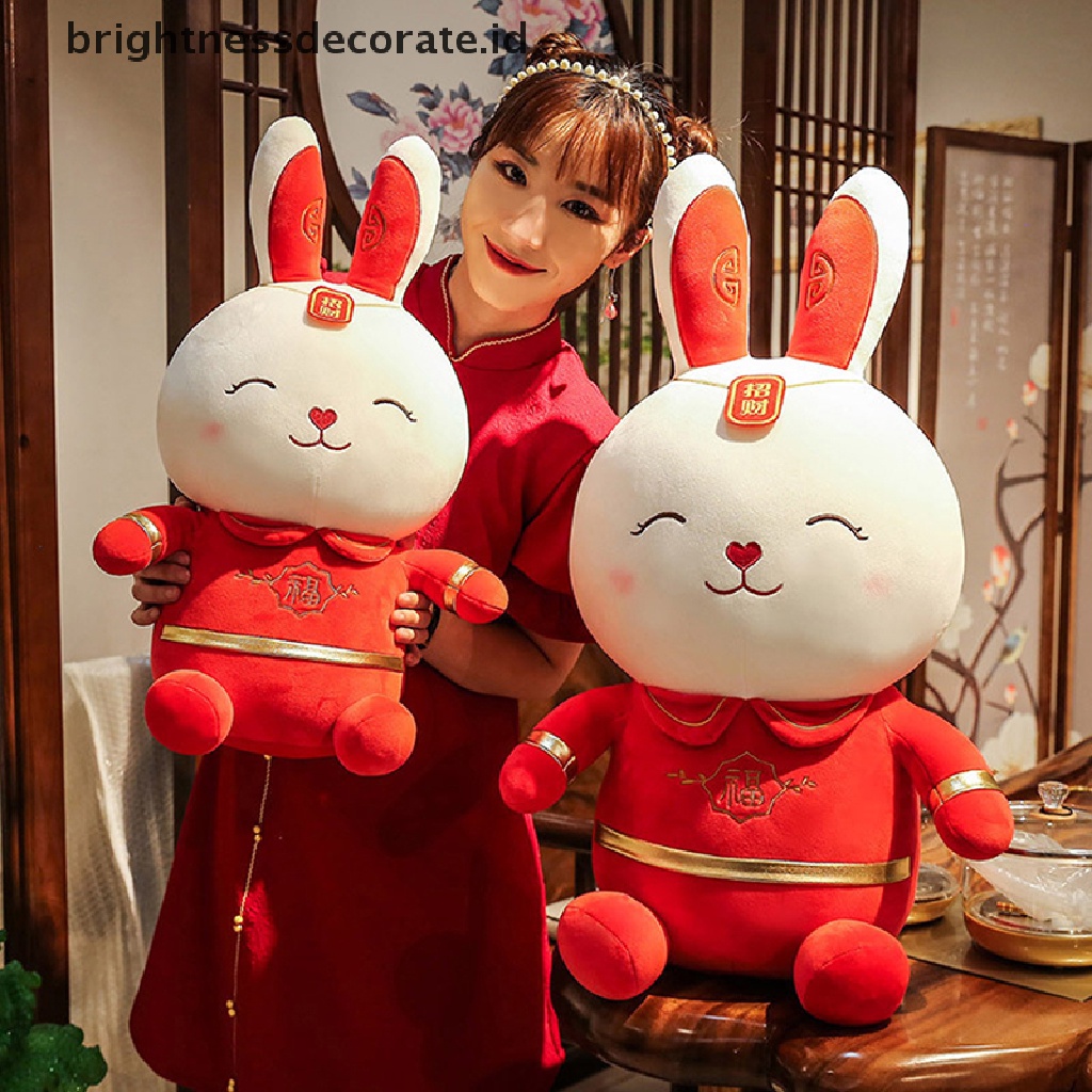 [Birth] 2023tahun Baru Lucu Gaya Cina Kelinci Mainan Mewah Boneka Boneka Kelinci Keberuntungan Lembut [ID]