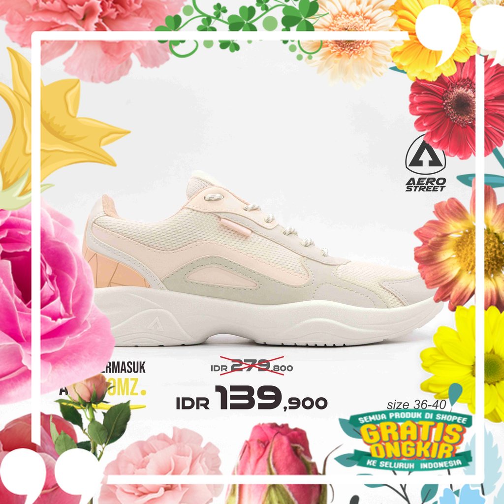 Aerostreet 36-40 Rose Putih Natural Peach - Sepatu Sneakers Casual Sport Pria Wanita Aero Street 21J