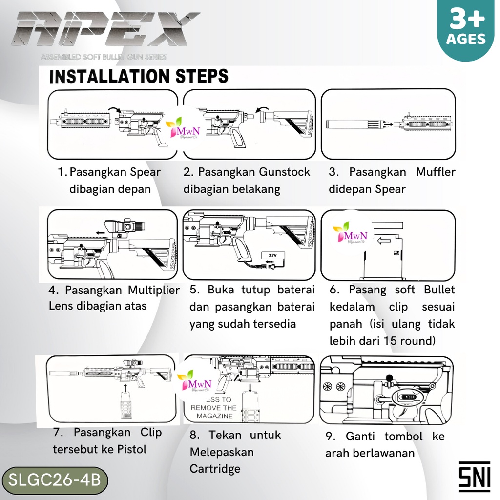 MWN Mainan Anak Tembakan Sniper Apex Softbullet Gun No.SLGC26-4B