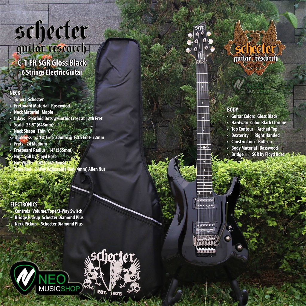 SCHECTER C1 FR SGR Gloss Black 6 Strings Electric Guitar