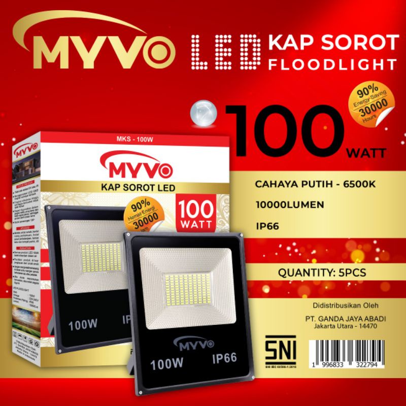 Floodlight Lampu Sorot/Tembak 100W/100 watt Putih 6500K IP66 10000Lm MYVO