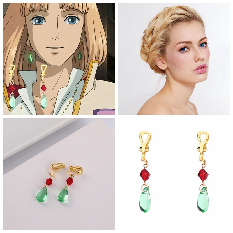 Anting Anime Howl's Moving Castle Cosplay Earring Green Drop Untuk Hadiah Wanita