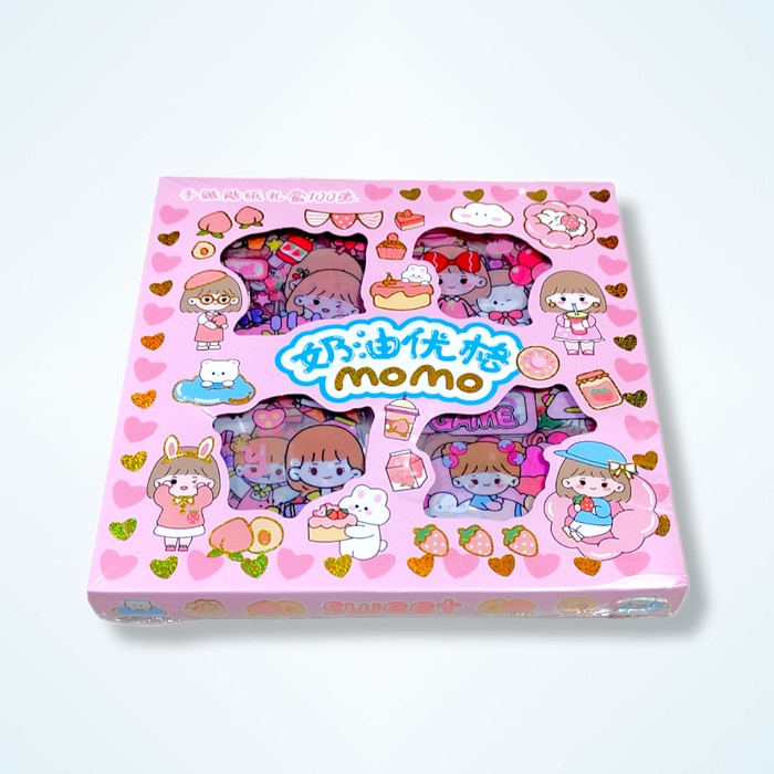 

GIGIH SEDIA 100 Lembar Stiker Waterproof Sticker Kartun Lucu Dekorasi DIY - pink_momo100pcs