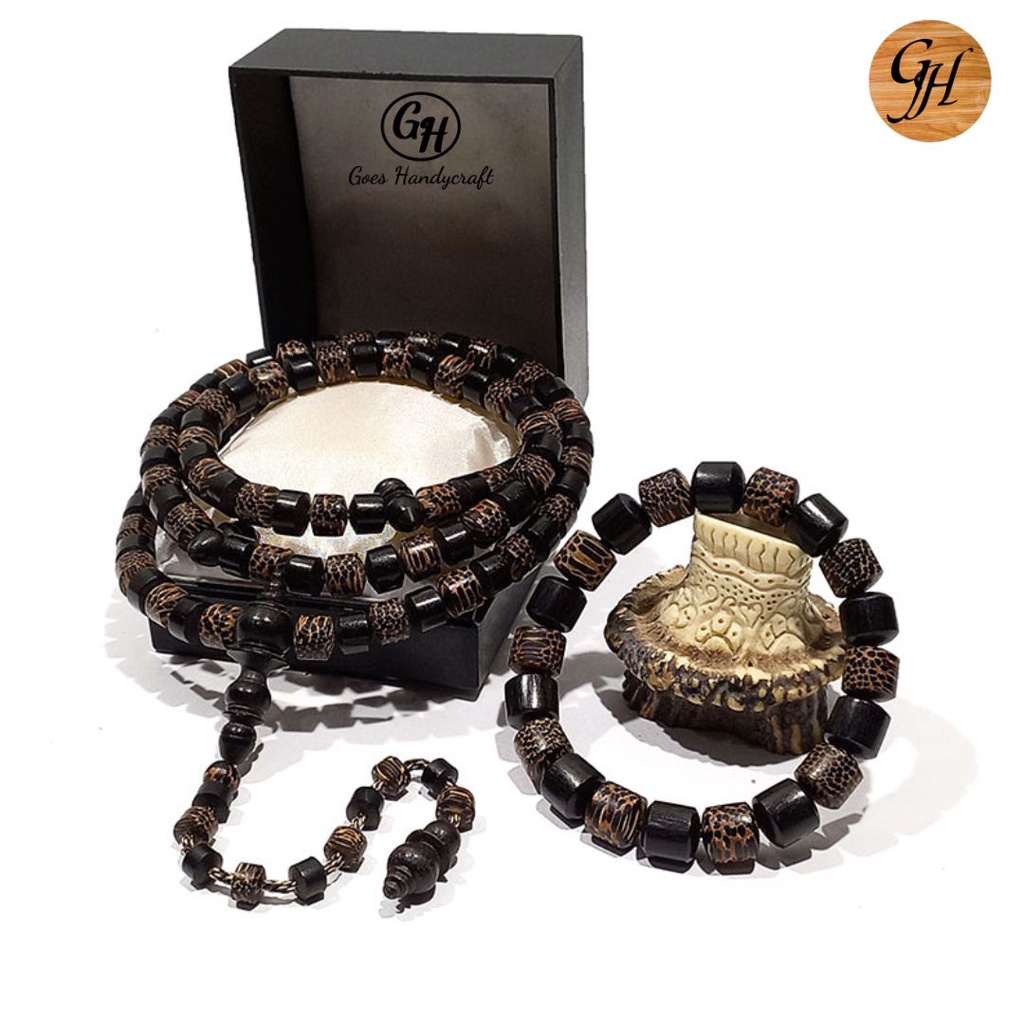 BELI Tasbih Gratis gelang kayu bertuah lewung  kombinasi kayu hitam /eboni kalimantan original