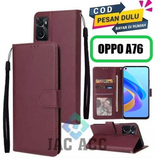 PRODUK- DOMPET HP UNTUK OPPO A76 NEW 2022 LEATHER FLIP CASE UNTUK OPPO A76 NEW 2022 .