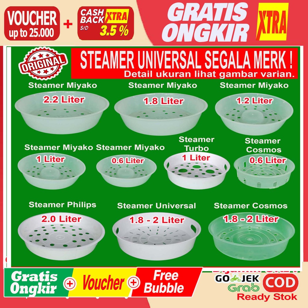 Steamer Kukusan Rice Cooker Magic Com Miyako dan Merk Lainnya 0.6 1.0 1.2 1.8 2 2.2 3 Liter Sarangan Plastik Megicom Rice Coker Magicom Mejikom Original Asli Ori Miyako