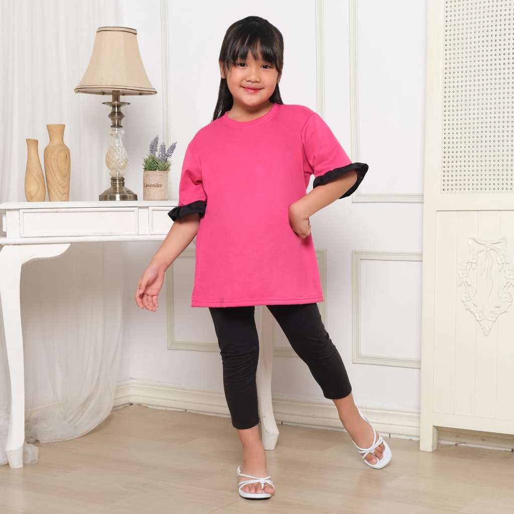 Hzl_outfit Baju Kaos Anak Perempuan Polos Naswa Lengan Kerut Pendek/ Kaos Baju Lengan Kerut