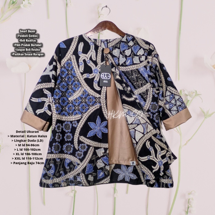 Atasan Blouse wanita Batik Kantoran Seragaman Kondangan Lengan 3/4 Vintage Bahan Katun Halus HKM