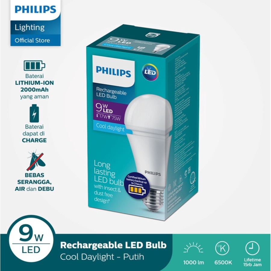 Lampu LED Philips Emergency Putih 7W 9W 7.5W 7.5 W 9 Watt 7Watt Rechargeable Putih anti aliran Original DARURAT E27