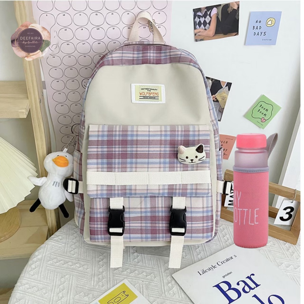 Tas Ransel Wanita Stylish K0rean Gratis Botol Minum Untuk Sekolah Sd Smp &amp; Sma