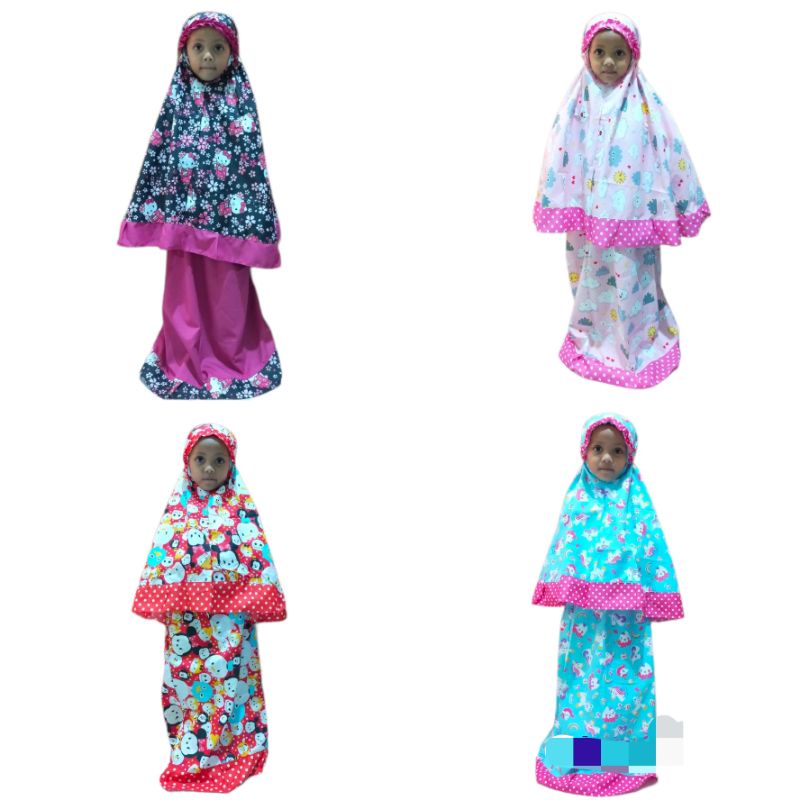 Mukena Anak Umur 1 2 3 4 5 6 Tahun Bahan Katun Motif Lucu Bonus Tas Kecil